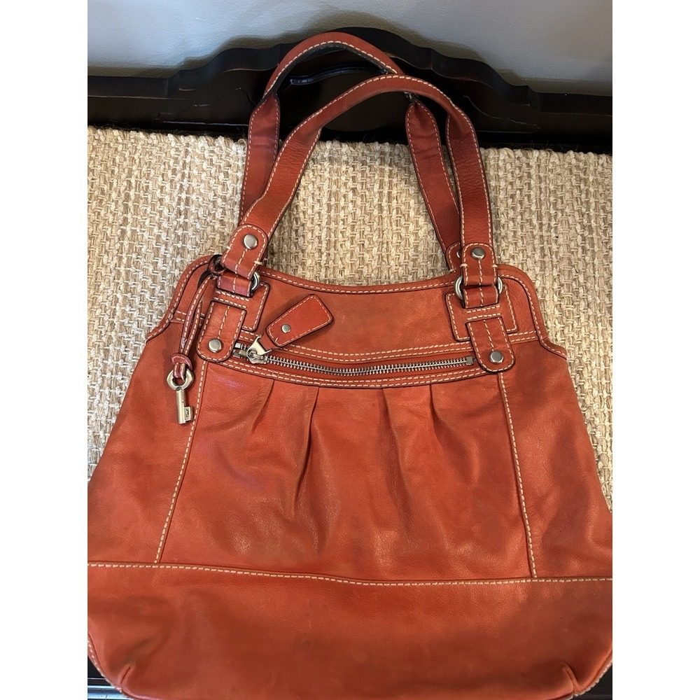 Vintage Fossil Burnt Orange Soft Leather Hobo Shoulder Bag Slouchy Purse 90's